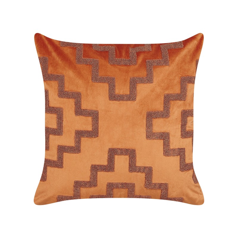 Zestaw 2 poduszek dekoracyjnych SERGIPE Welur 45 x 45 cm Pomarańczowy Wzór geometryczny Zestaw 2 poduszek dekoracyjnych SERGIPE Welur 45 x 45 cm Pomarańczowy Wzór geometryczny