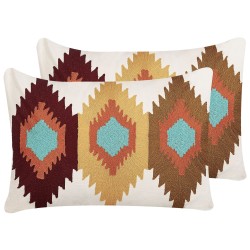 Zestaw 2 poduszek dekoracyjnych DANAPUR Bawełna 40 x 60 cm Kolorowy Wzór geometryczny