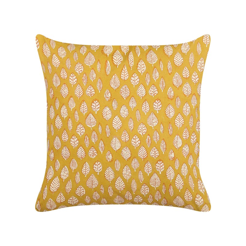 Zestaw 2 poduszek dekoracyjnych GINNALA Bawełna 45 x 45 cm Żółty Wzór roślinny Zestaw 2 poduszek dekoracyjnych GINNALA Bawełna 45 x 45 cm Żółty Wzór roślinny