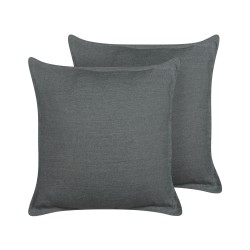 Zestaw 2 poduszek dekoracyjnych SUBULATA Len 45 x 45 cm Ciemnoszary Jednolity Zestaw 2 poduszek dekoracyjnych SUBULATA Len 45 x 45 cm Ciemnoszary Jednolity