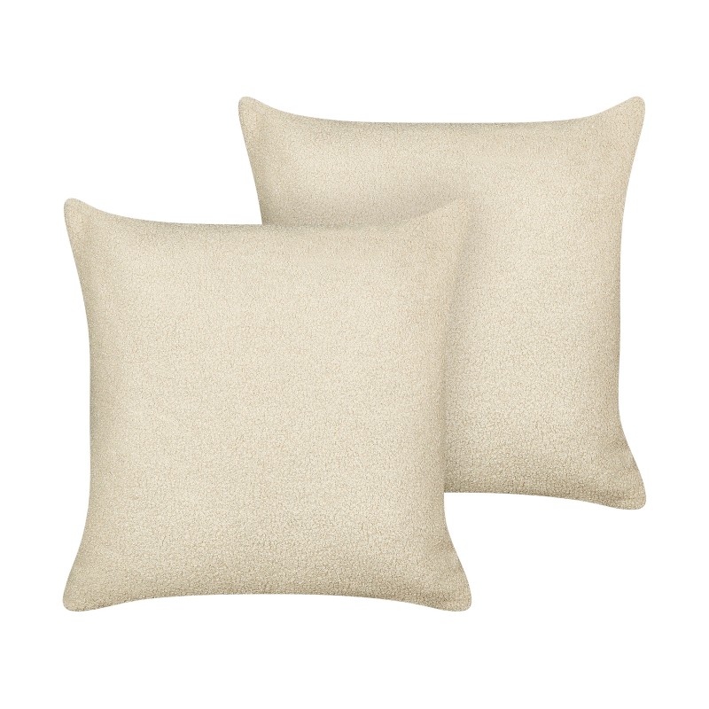 Zestaw 2 poduszek dekoracyjnych LEUZEA Boucle 45 x 45 cm Beżowy Jednolity Zestaw 2 poduszek dekoracyjnych LEUZEA Boucle 45 x 45 cm Beżowy Jednolity