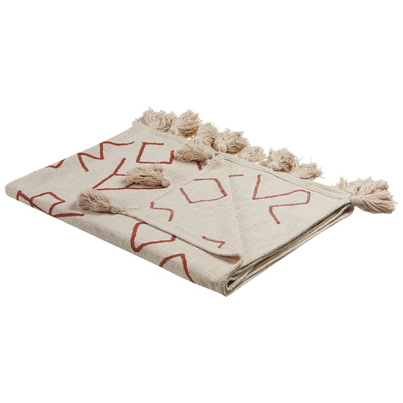 Koc BHIWANI Bawełna 130 x 180 cm Beżowy Koc BHIWANI Bawełna 130 x 180 cm Beżowy