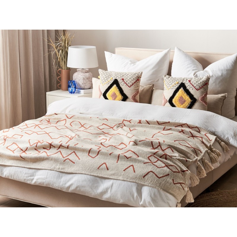 Koc BHIWANI Bawełna 130 x 180 cm Beżowy Koc BHIWANI Bawełna 130 x 180 cm Beżowy