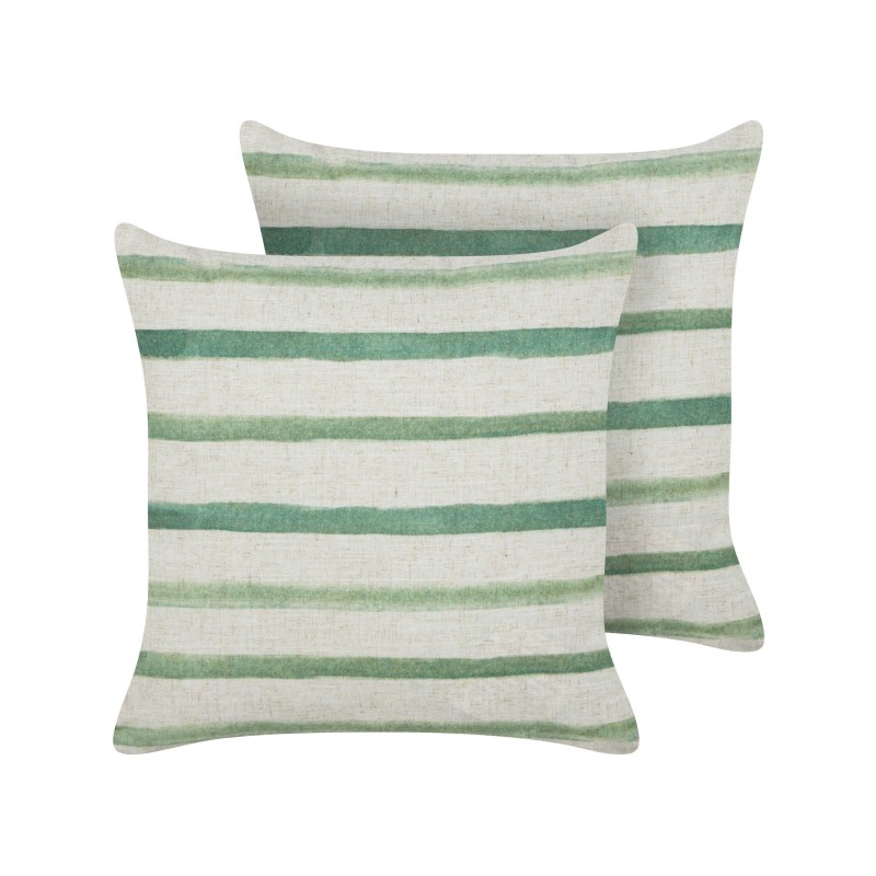 Zestaw 2 poduszek dekoracyjnych KAFRA 45 x 45 cm Zielony W paski Zestaw 2 poduszek dekoracyjnych KAFRA 45 x 45 cm Zielony W paski