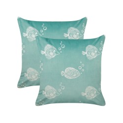 2 welurowe poduszki dekoracyjne wzór w ryby 45 x 45 cm zielone SOLIDAGO
