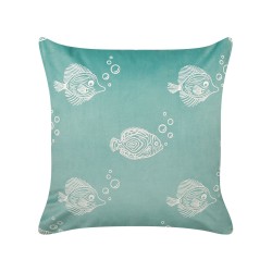2 welurowe poduszki dekoracyjne wzór w ryby 45 x 45 cm zielone SOLIDAGO 2 welurowe poduszki dekoracyjne wzór w ryby 45 x 45 cm zielone SOLIDAGO