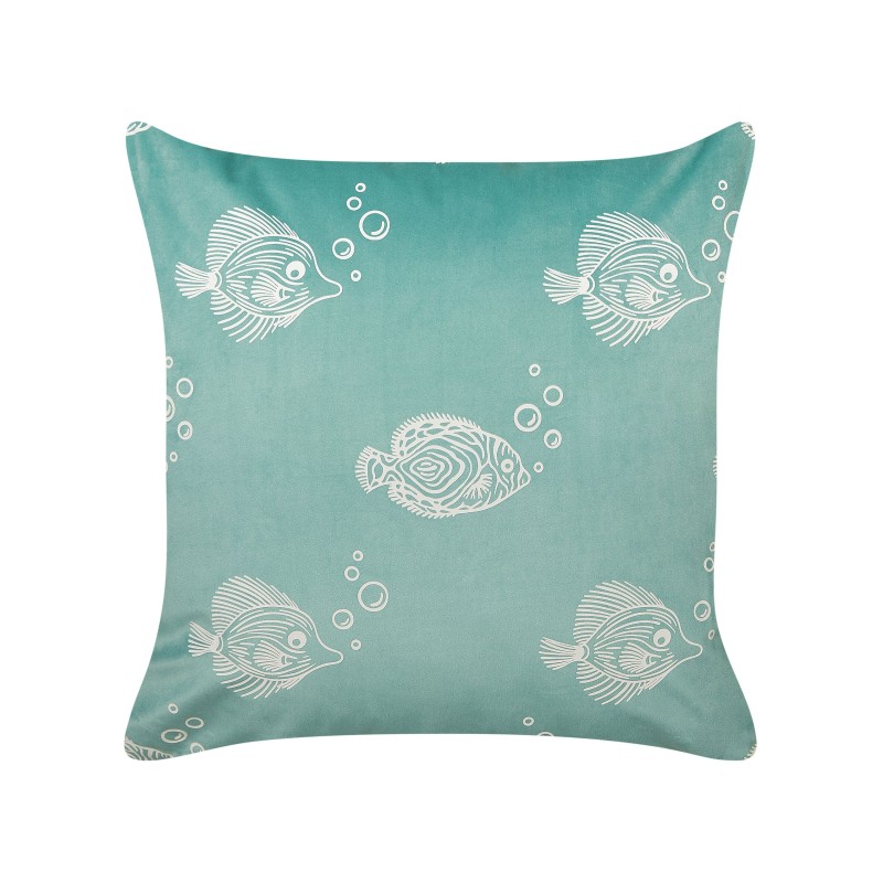 2 welurowe poduszki dekoracyjne wzór w ryby 45 x 45 cm zielone SOLIDAGO 2 welurowe poduszki dekoracyjne wzór w ryby 45 x 45 cm zielone SOLIDAGO