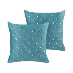 Zestaw 2 poduszek dekoracyjnych YARROW Welur 45 x 45 cm Lazurowy Wzór geometryczny