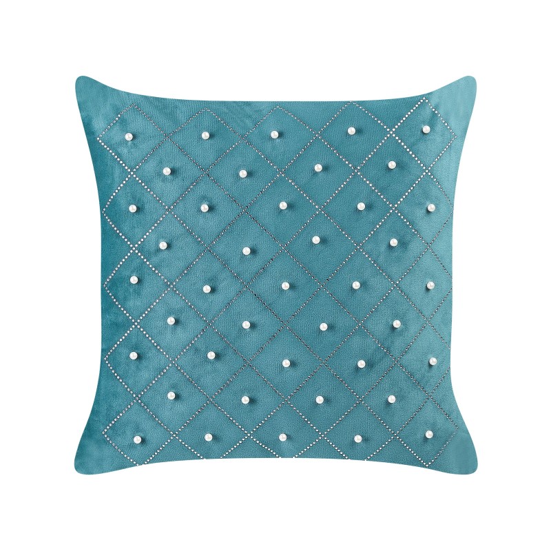Zestaw 2 poduszek dekoracyjnych YARROW Welur 45 x 45 cm Lazurowy Wzór geometryczny Zestaw 2 poduszek dekoracyjnych YARROW Welur 45 x 45 cm Lazurowy Wzór geometryczny