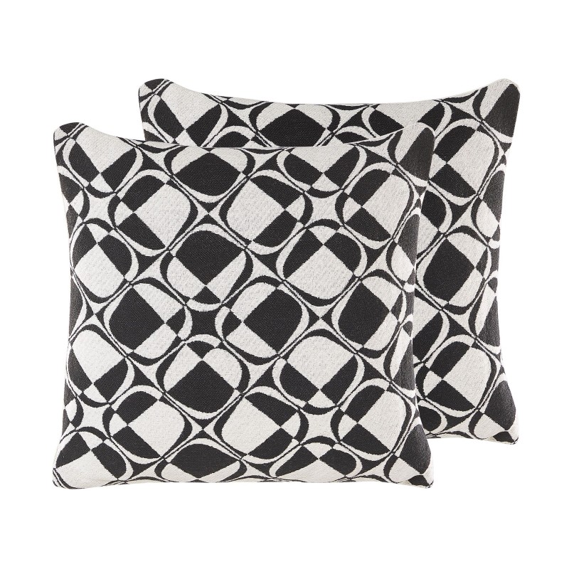 Zestaw 2 poduszek dekoracyjnych KOTURE Bawełna 45 x 45 cm Czarny/ biały Wzór geometryczny Zestaw 2 poduszek dekoracyjnych KOTURE Bawełna 45 x 45 cm Czarny/ biały Wzór geometryczny