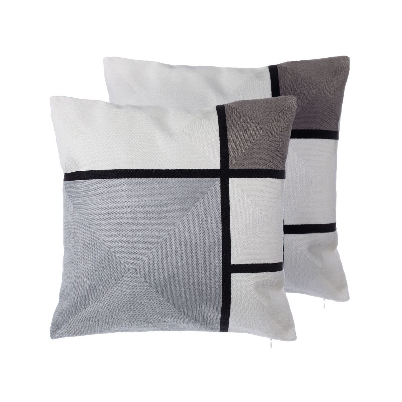 Zestaw 2 poduszek dekoracyjnych WEDELIA Bawełna 45 x 45 cm Szary Wzór geometryczny Zestaw 2 poduszek dekoracyjnych WEDELIA Bawełna 45 x 45 cm Szary Wzór geometryczny
