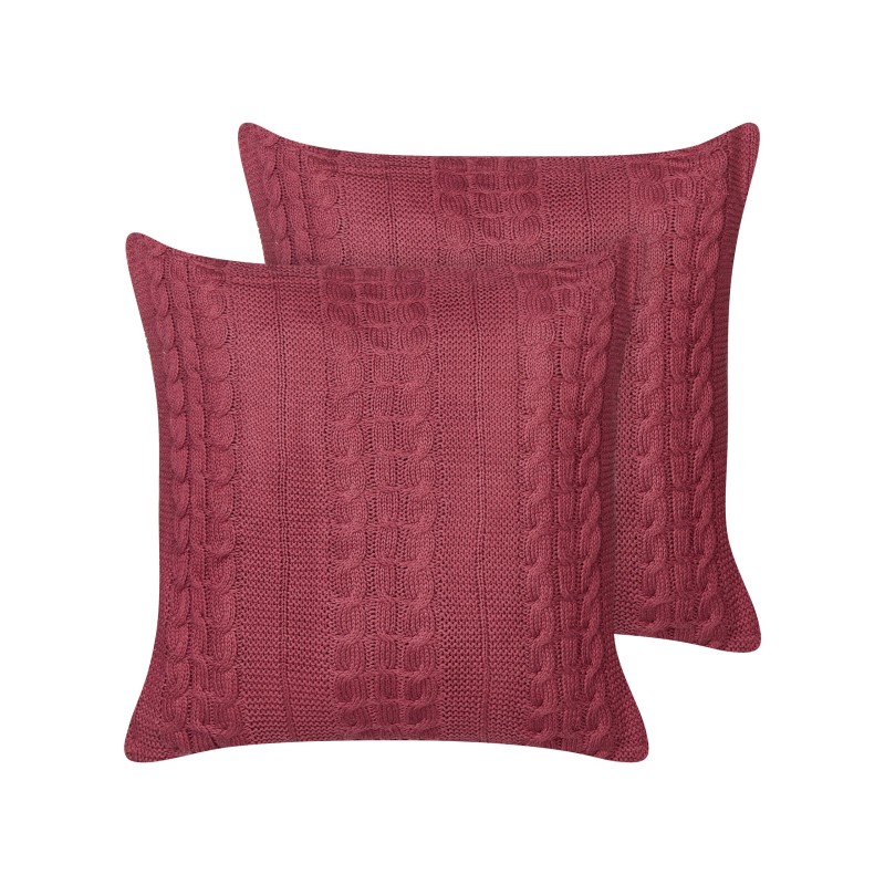 Zestaw 2 poduszek dekoracyjnych CADETIA Bawełna 45 x 45 cm Burgundowy Jednolity Zestaw 2 poduszek dekoracyjnych CADETIA Bawełna 45 x 45 cm Burgundowy Jednolity