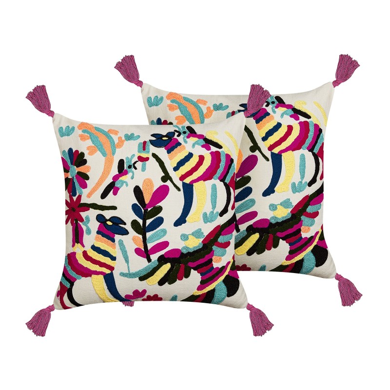 Zestaw 2 poduszek dekoracyjnych RAIGANJ Bawełna 50 x 50 cm Kolorowy Wzór abstrakcyjny Zestaw 2 poduszek dekoracyjnych RAIGANJ Bawełna 50 x 50 cm Kolorowy Wzór abstrakcyjny