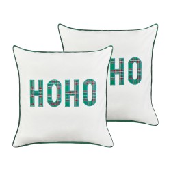 Zestaw 2 poduszek dekoracyjnych JOYCANDY Bawełna 45 x 45 cm Biały Wzór świąteczny Zestaw 2 poduszek dekoracyjnych JOYCANDY Bawełna 45 x 45 cm Biały Wzór świąteczny