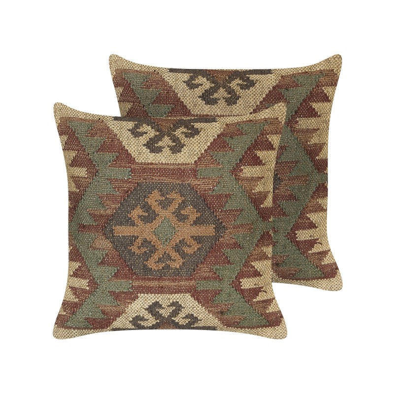 Zestaw 2 poduszek dekoracyjnych CUMBUM Juta 45 x 45 cm Brązowy Wzór orientalny Zestaw 2 poduszek dekoracyjnych CUMBUM Juta 45 x 45 cm Brązowy Wzór orientalny