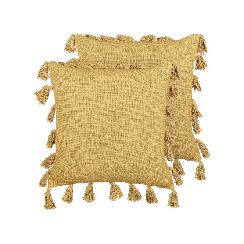 Zestaw 2 poduszek dekoracyjnych LYNCHIS Bawełna 45 x 45 cm Żółty Jednolity Zestaw 2 poduszek dekoracyjnych LYNCHIS Bawełna 45 x 45 cm Żółty Jednolity