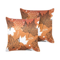 Zestaw 2 poduszek dekoracyjnych POINSETTIA Welur 45 x 45 cm Pomarańczowy Wzór roślinny