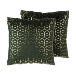 Zestaw 2 poduszek dekoracyjnych CELOSIA Welur 45 x 45 cm Ciemnozielony Wzór geometryczny