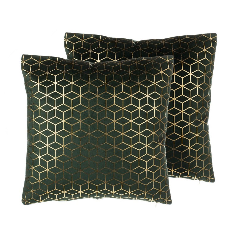 Zestaw 2 poduszek dekoracyjnych CELOSIA Welur 45 x 45 cm Ciemnozielony Wzór geometryczny Zestaw 2 poduszek dekoracyjnych CELOSIA Welur 45 x 45 cm Ciemnozielony Wzór geometryczny