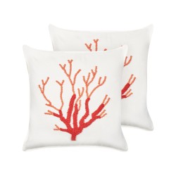 Zestaw 2 poduszek dekoracyjnych CORALIUM Bawełna 45 x 45 cm Biały Wzór roślinny