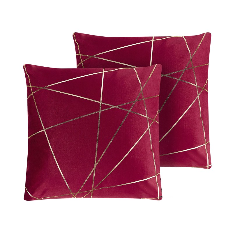 Zestaw 2 poduszek dekoracyjnych PINUS Welur 45 x 45 cm Czerwony Wzór geometryczny Zestaw 2 poduszek dekoracyjnych PINUS Welur 45 x 45 cm Czerwony Wzór geometryczny
