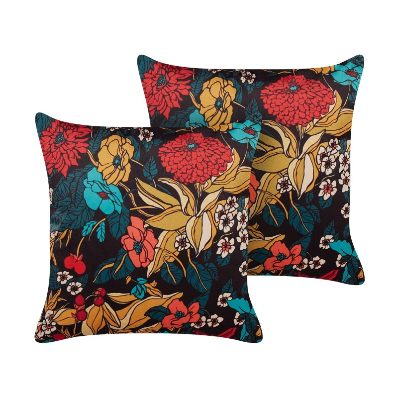 Zestaw 2 poduszek dekoracyjnych PROTEA Welur 45 x 45 cm Kolorowy Wzór kwiatowy Zestaw 2 poduszek dekoracyjnych PROTEA Welur 45 x 45 cm Kolorowy Wzór kwiatowy