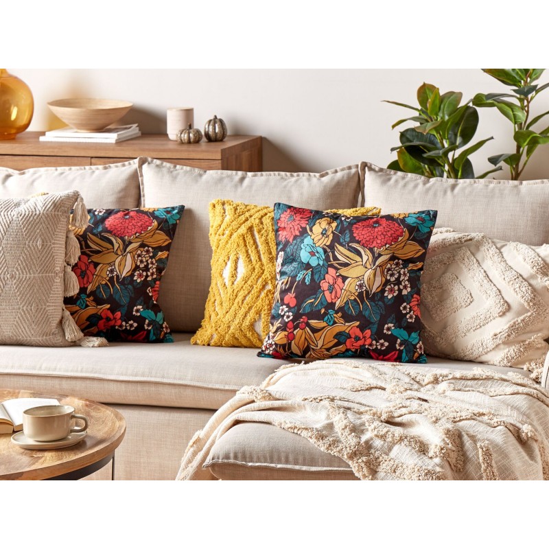 Zestaw 2 poduszek dekoracyjnych PROTEA Welur 45 x 45 cm Kolorowy Wzór kwiatowy Zestaw 2 poduszek dekoracyjnych PROTEA Welur 45 x 45 cm Kolorowy Wzór kwiatowy