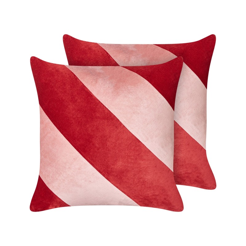 Zestaw 2 poduszek dekoracyjnych BORONIA Bawełna 45 x 45 cm Czerwony Wzór świąteczny Zestaw 2 poduszek dekoracyjnych BORONIA Bawełna 45 x 45 cm Czerwony Wzór świąteczny