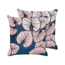 Zestaw 2 poduszek dekoracyjnych CHRYSANTHEMUM Welur 45 x 45 cm Ciemnoniebieski Wzór roślinny