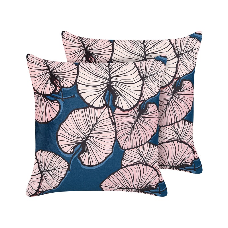 Zestaw 2 poduszek dekoracyjnych CHRYSANTHEMUM Welur 45 x 45 cm Ciemnoniebieski Wzór roślinny Zestaw 2 poduszek dekoracyjnych CHRYSANTHEMUM Welur 45 x 45 cm Ciemnoniebieski Wzór roślinny