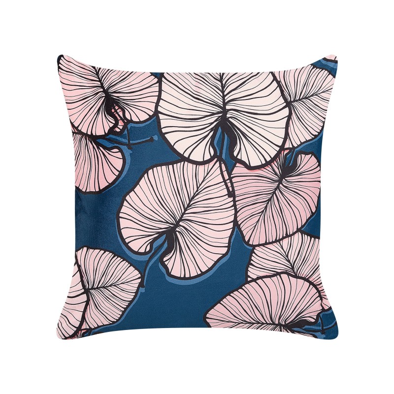 Zestaw 2 poduszek dekoracyjnych CHRYSANTHEMUM Welur 45 x 45 cm Ciemnoniebieski Wzór roślinny Zestaw 2 poduszek dekoracyjnych CHRYSANTHEMUM Welur 45 x 45 cm Ciemnoniebieski Wzór roślinny