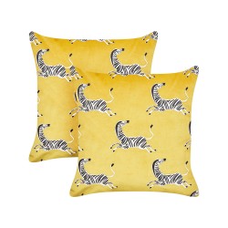 Zestaw 2 poduszek dekoracyjnych ACONITUM Welur 45 x 45 cm Żółty Wzór zwierzęcy