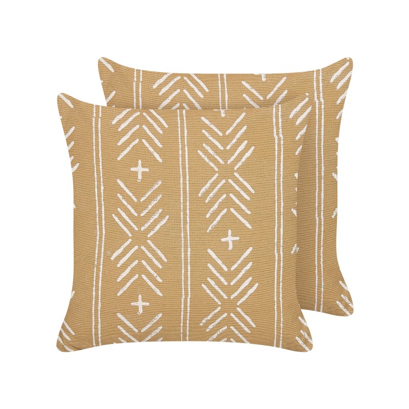 Zestaw 2 poduszek dekoracyjnych BANYAN Bawełna 45 x 45 cm Piaskowy Wzór geometryczny Zestaw 2 poduszek dekoracyjnych BANYAN Bawełna 45 x 45 cm Piaskowy Wzór geometryczny