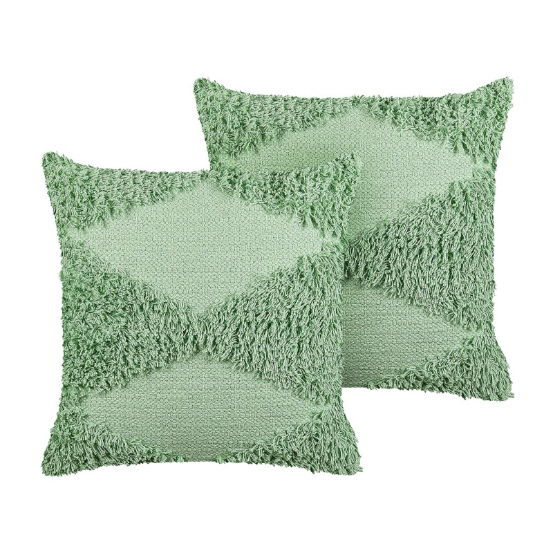 2 poduszki dekoracyjne bawełniane tuftowane 45 x 45 cm zielone RHOEO 2 poduszki dekoracyjne bawełniane tuftowane 45 x 45 cm zielone RHOEO