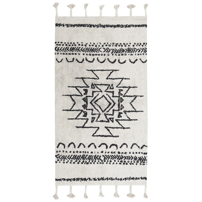 Dywan bawełniany 80 x 150 cm biało-czarny KHOURIBGA Dywan bawełniany 80 x 150 cm biało-czarny KHOURIBGA
