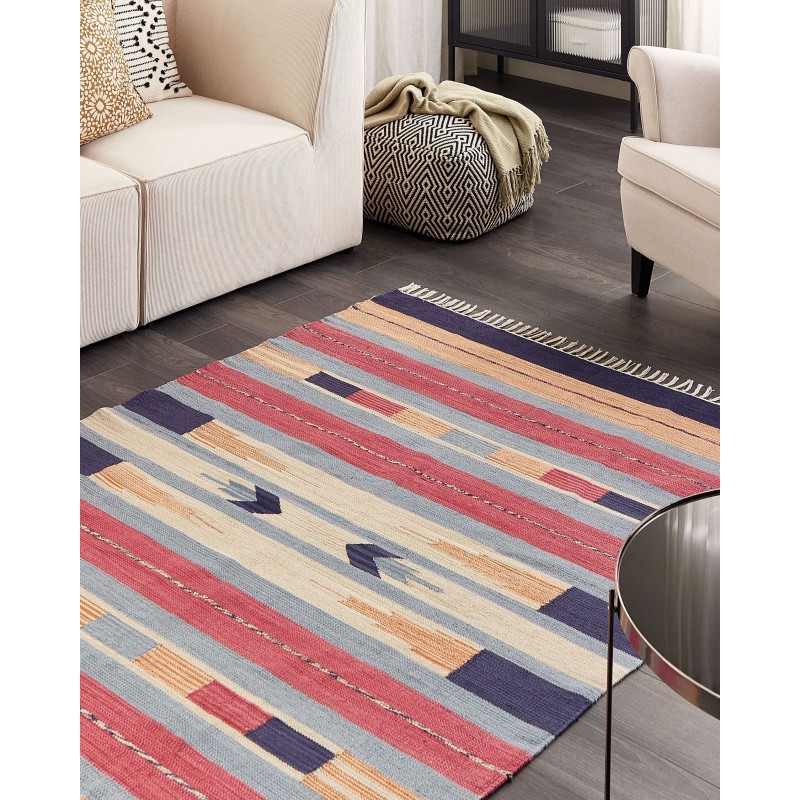 Dywan bawełniany kilim 140 x 200 cm wielokolorowy GANDZAK Dywan bawełniany kilim 140 x 200 cm wielokolorowy GANDZAK