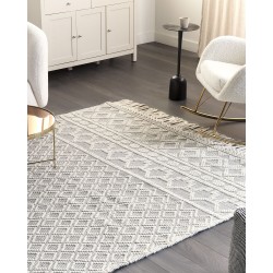 Dywan wełniany ze wzorem geometrycznym 200 x 300 cm beżowo-szary SOLHAN Dywan wełniany ze wzorem geometrycznym 200 x 300 cm beżowo-szary SOLHAN