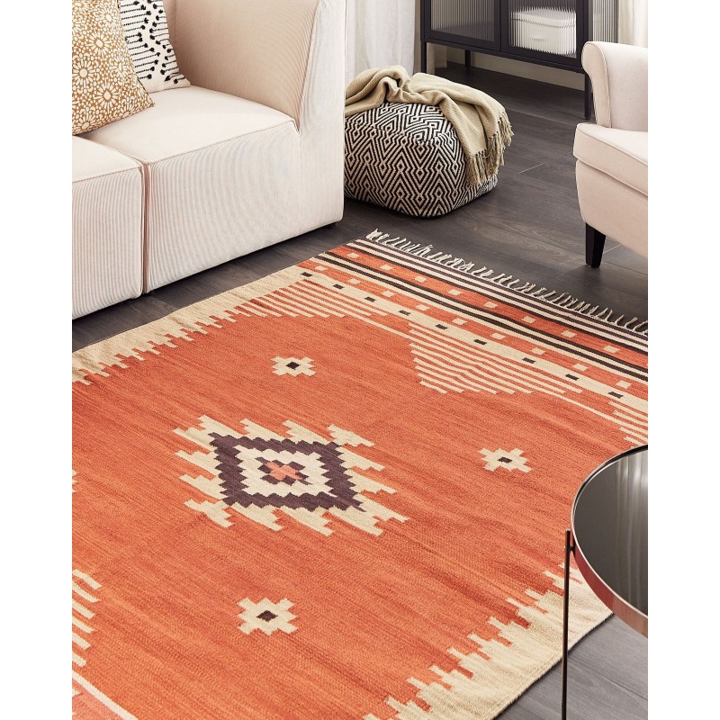 Dywan bawełniany kilim 160 x 230 cm pomarańczowy GAVAR Dywan bawełniany kilim 160 x 230 cm pomarańczowy GAVAR