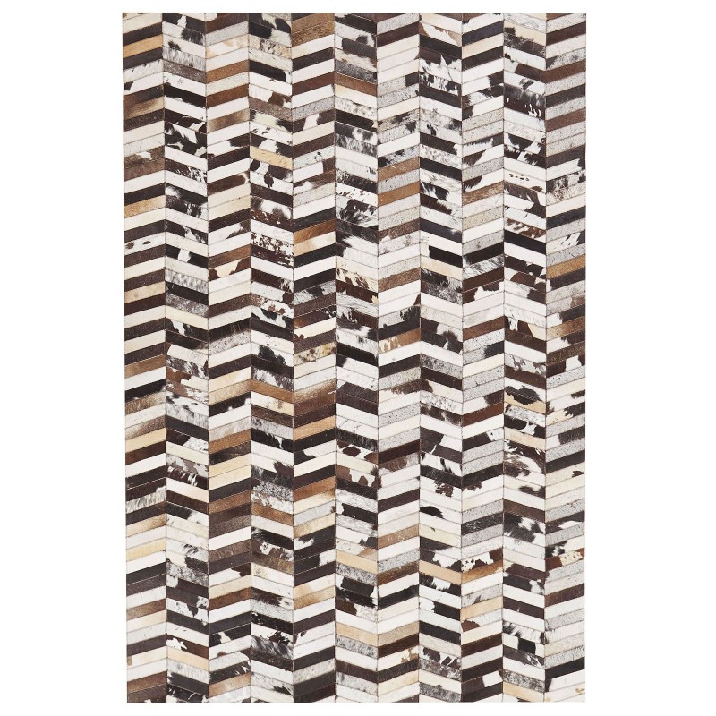 Dywan patchwork skórzany 160 x 230 cm brązowo-biały AKYELE Dywan patchwork skórzany 160 x 230 cm brązowo-biały AKYELE