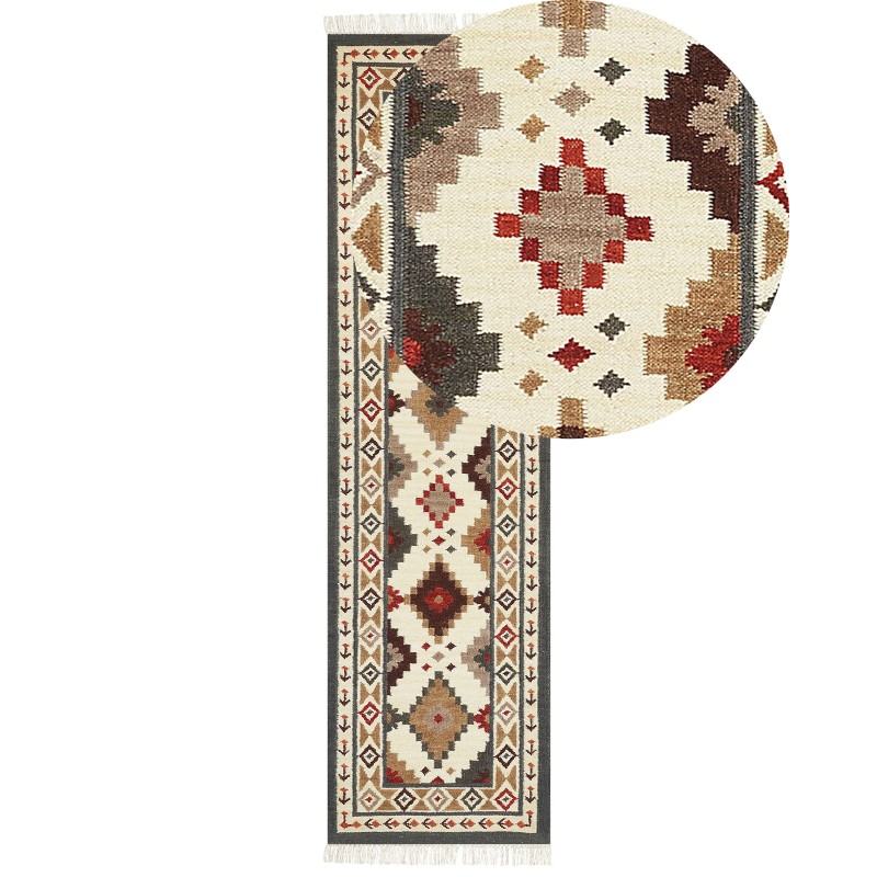 Dywan wełniany kilim 80 x 300 cm wielokolorowy GHUKASAVAN Dywan wełniany kilim 80 x 300 cm wielokolorowy GHUKASAVAN