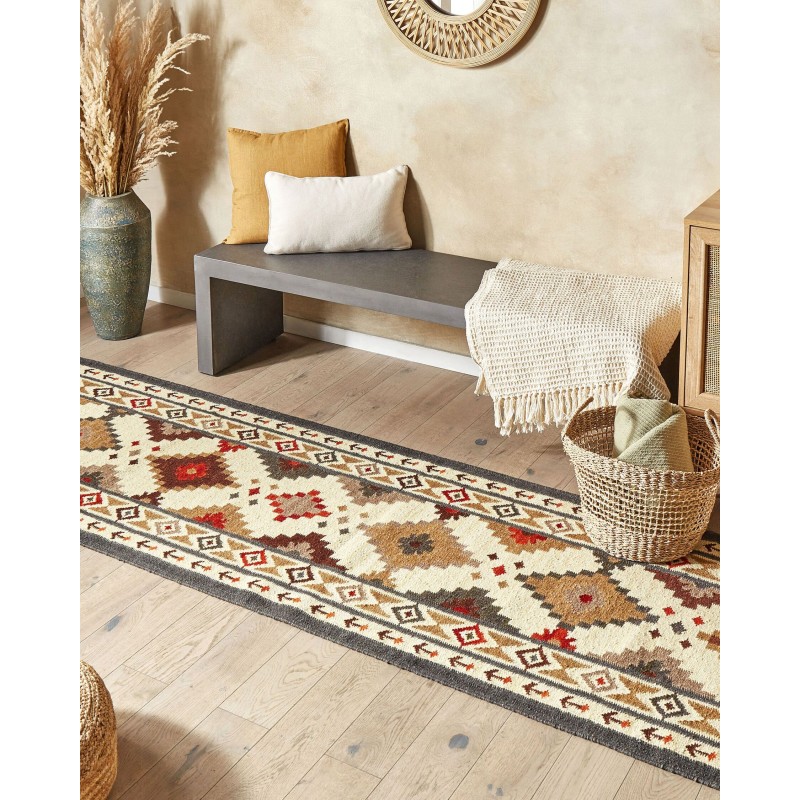 Dywan wełniany kilim 80 x 300 cm wielokolorowy GHUKASAVAN Dywan wełniany kilim 80 x 300 cm wielokolorowy GHUKASAVAN