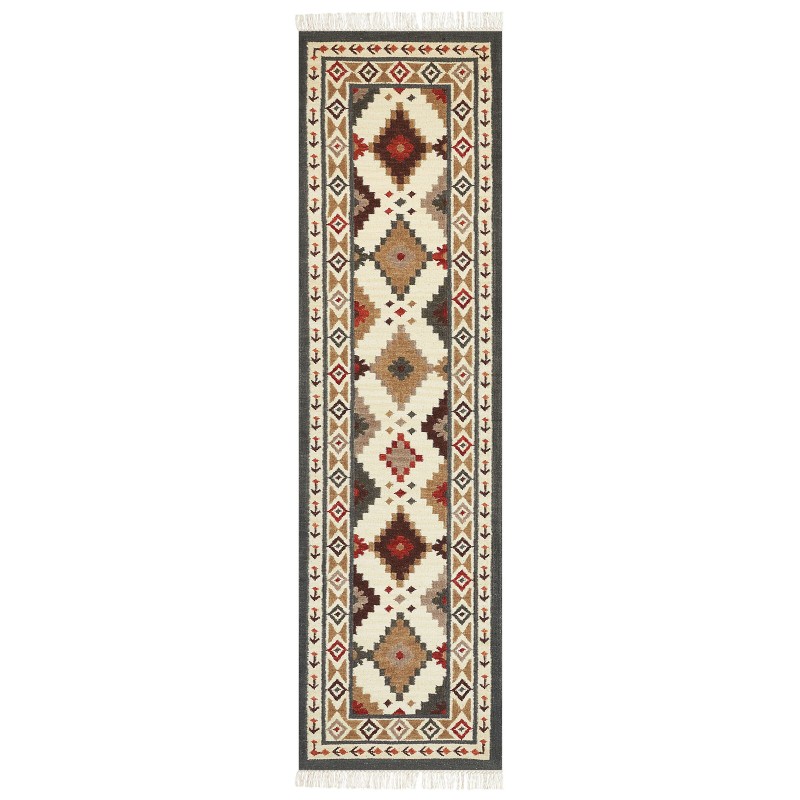 Dywan wełniany kilim 80 x 300 cm wielokolorowy GHUKASAVAN Dywan wełniany kilim 80 x 300 cm wielokolorowy GHUKASAVAN