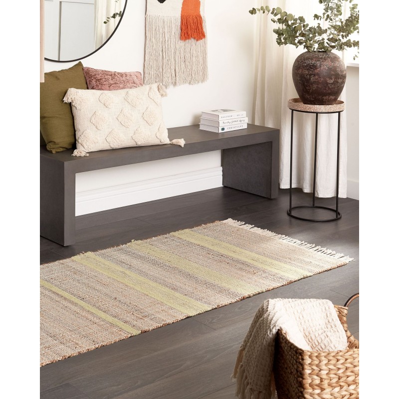 Dywan z juty 80 x 300 cm beżowo-zielony TALPUR Dywan z juty 80 x 300 cm beżowo-zielony TALPUR