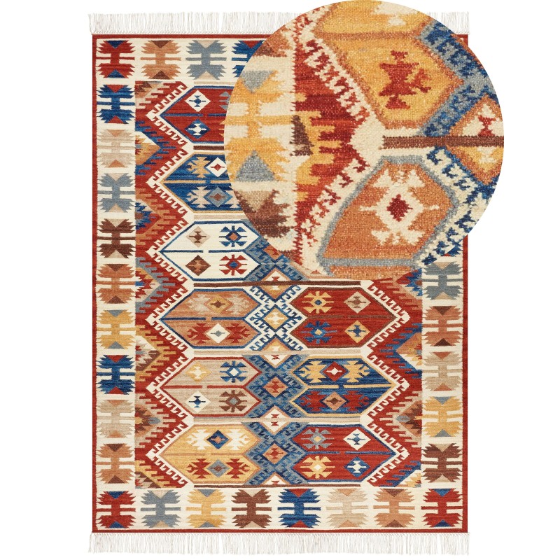 Dywan wełniany kilim 160 x 230 cm wielokolorowy VANASHEN Dywan wełniany kilim 160 x 230 cm wielokolorowy VANASHEN
