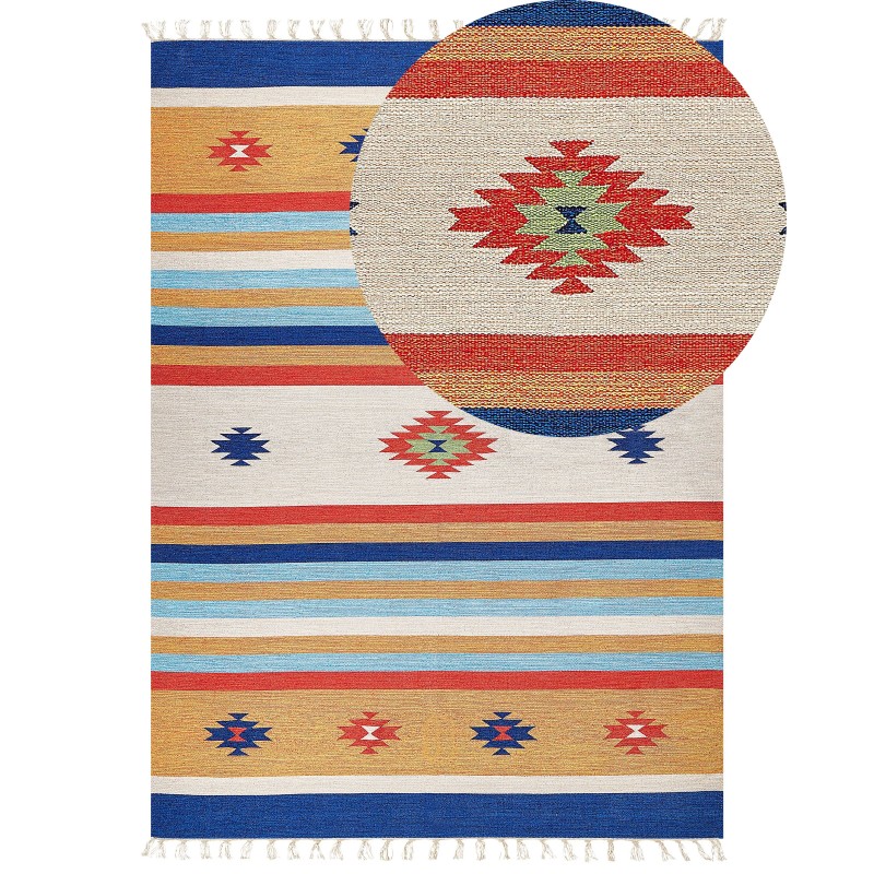 Dywan bawełniany kilim 200 x 300 cm wielokolorowy TARONIK Dywan bawełniany kilim 200 x 300 cm wielokolorowy TARONIK