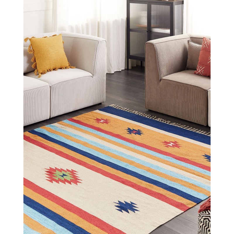Dywan bawełniany kilim 200 x 300 cm wielokolorowy TARONIK Dywan bawełniany kilim 200 x 300 cm wielokolorowy TARONIK