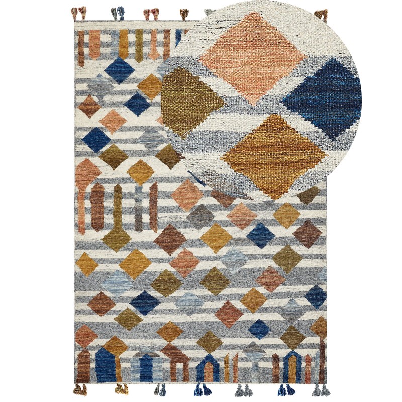 Dywan wełniany kilim 200 x 300 cm wielokolorowy KASAKH Dywan wełniany kilim 200 x 300 cm wielokolorowy KASAKH
