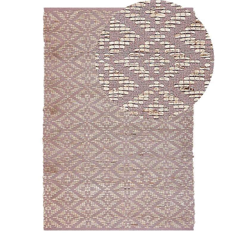 Dywan bawełniany 140 x 200 cm beżowy z różowym GERZE Dywan bawełniany 140 x 200 cm beżowy z różowym GERZE
