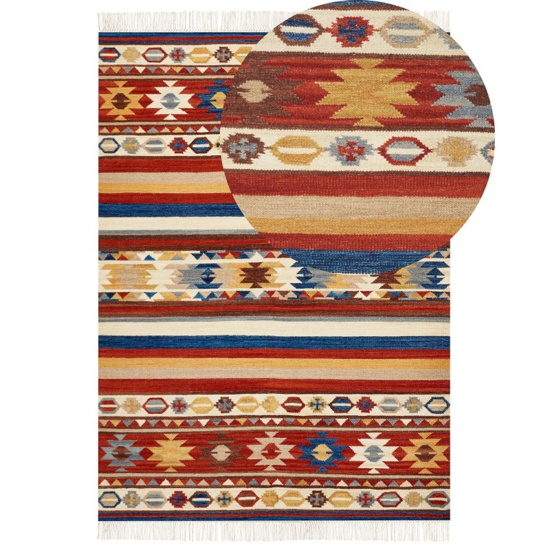 Dywan wełniany kilim 200 x 300 cm wielokolorowy JRARAT Dywan wełniany kilim 200 x 300 cm wielokolorowy JRARAT