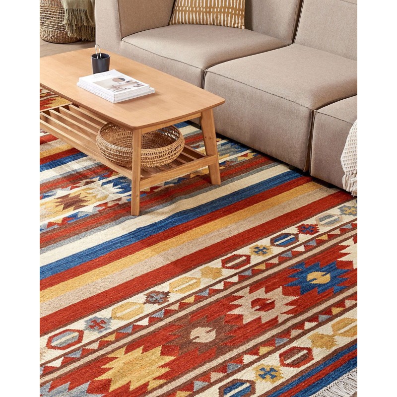 Dywan wełniany kilim 200 x 300 cm wielokolorowy JRARAT Dywan wełniany kilim 200 x 300 cm wielokolorowy JRARAT